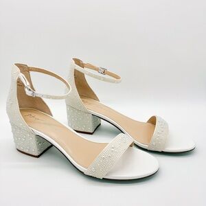Betsey Johnson Size 9.5 Mari Pearl Embellished Block Heel Ankle Strap Sandals